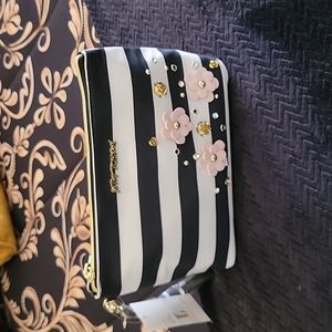 Betsey Johnson black and white Stripe Med/Large Pouch